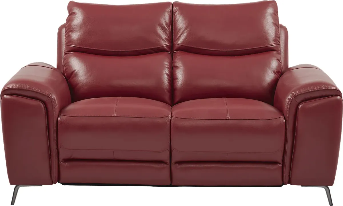 Rosato Red Leather Power Reclining Loveseat