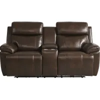 Barolo Brown Leather Triple Power Reclining Console Loveseat