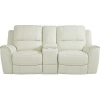 Lanzo Off-White Leather Dual Power Reclining Console Loveseat