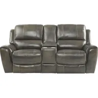 Lanzo Gray Leather Dual Power Reclining Console Loveseat
