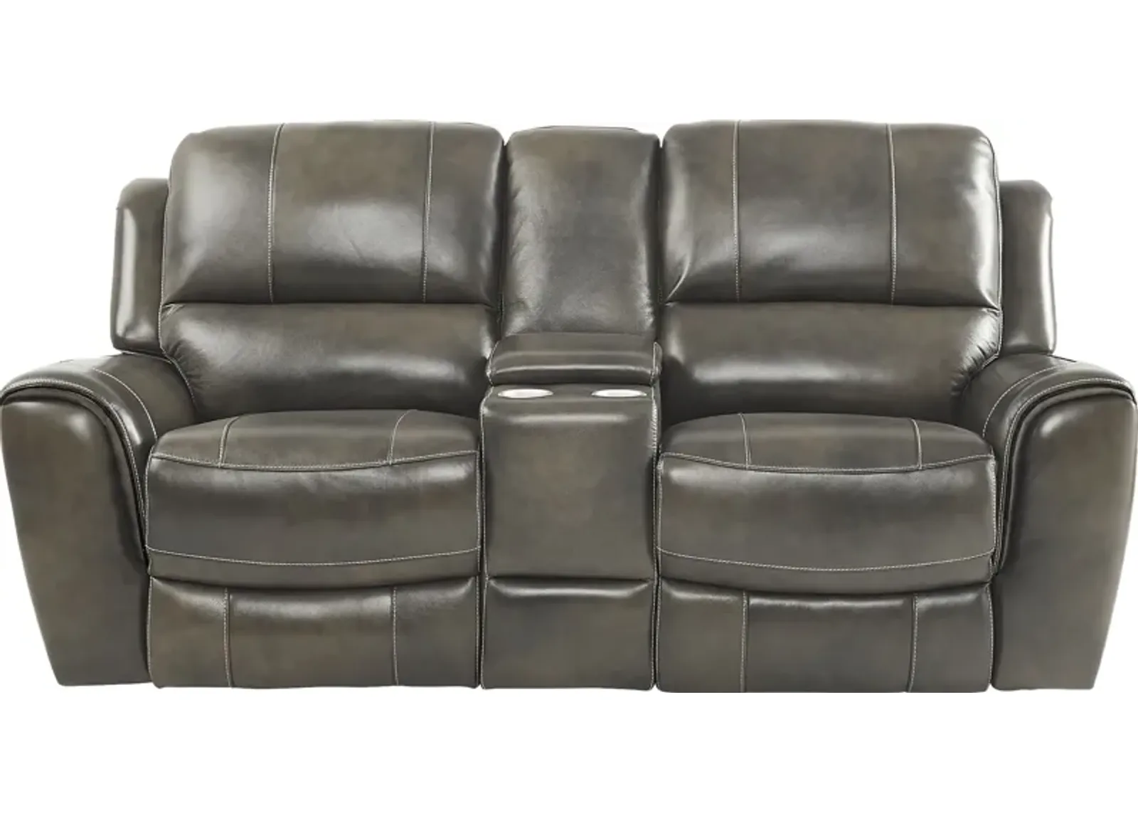 Lanzo Gray Leather Dual Power Reclining Console Loveseat