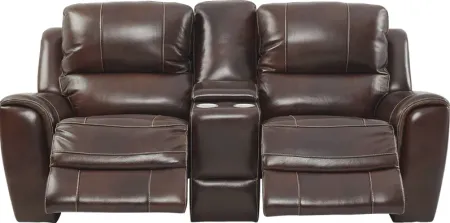 Lanzo Merlot Leather Dual Power Reclining Console Loveseat