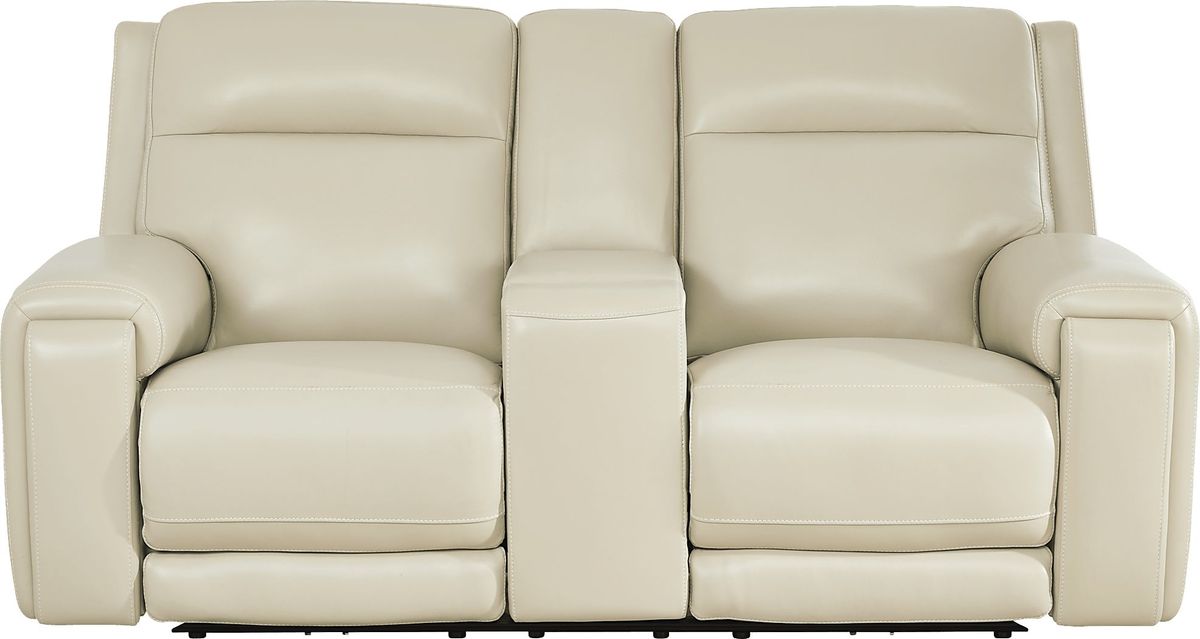 Hammond Park Beige Leather Triple Power Reclining Console Loveseat