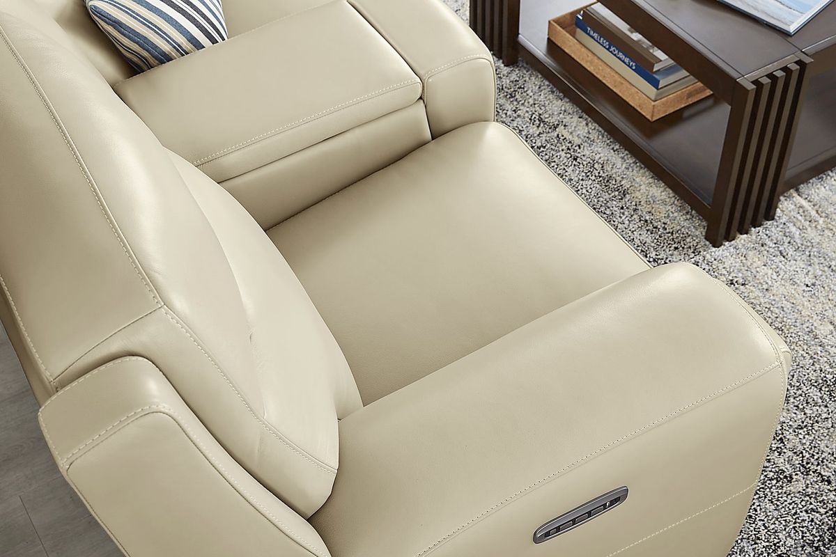 Hammond Park Beige Leather Triple Power Reclining Console Loveseat