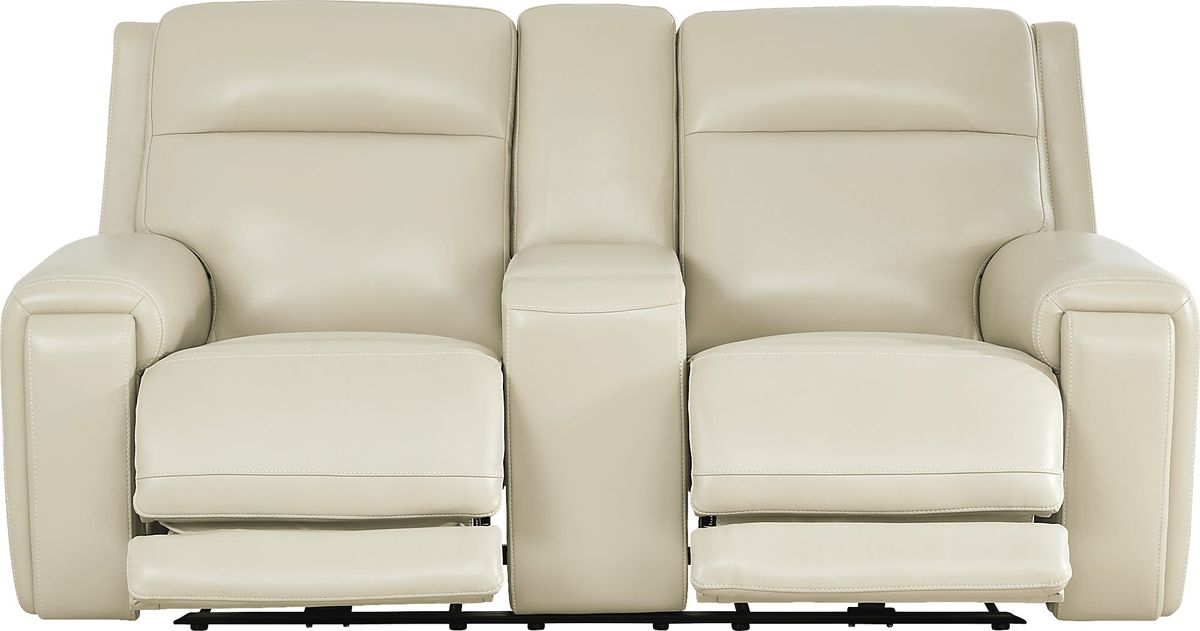 Hammond Park Beige Leather Triple Power Reclining Console Loveseat