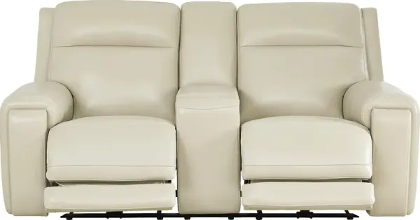 Hammond Park Beige Leather Triple Power Reclining Console Loveseat