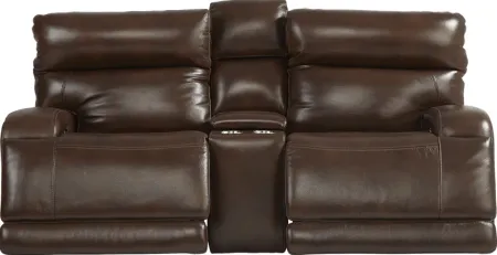 Burgio Brown Leather Dual Power Reclining Console Loveseat