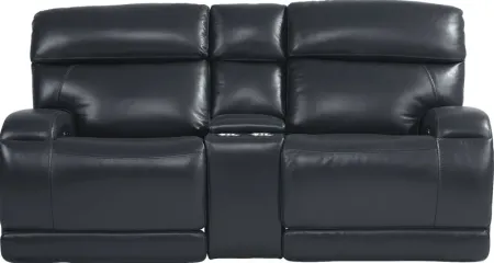 Burgio Navy Leather Dual Power Reclining Console Loveseat