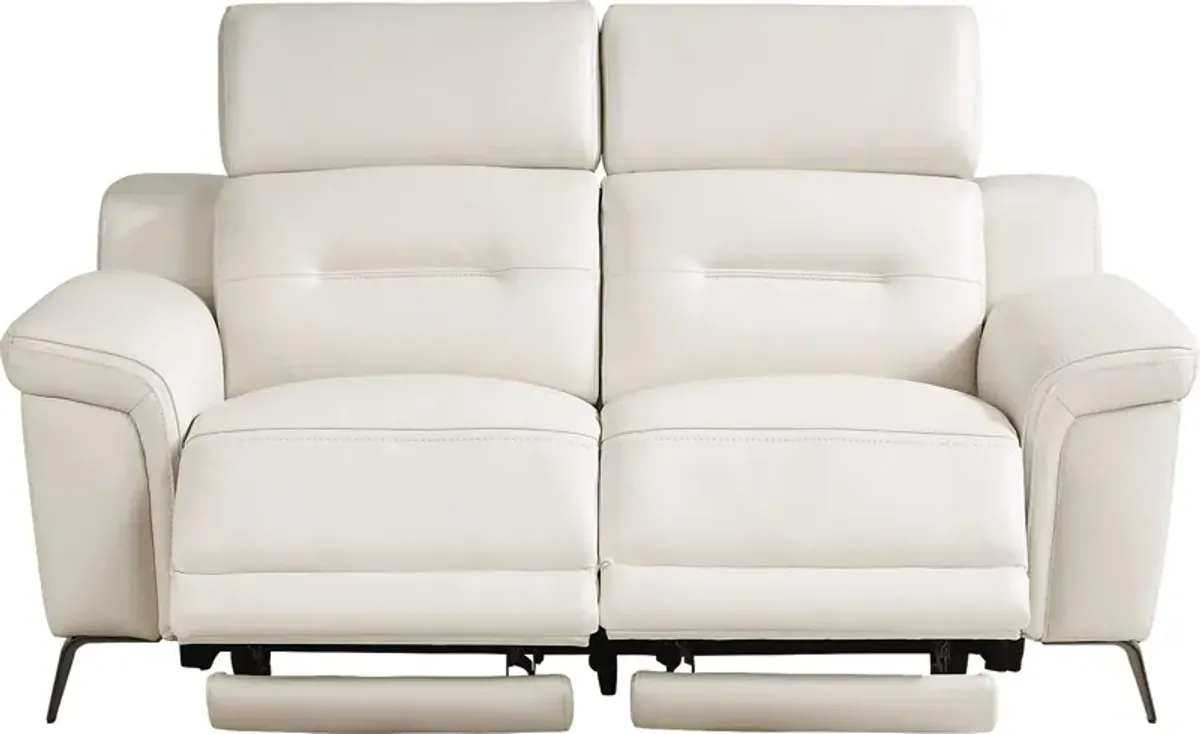 Castella Ivory Leather Dual Power Reclining Loveseat