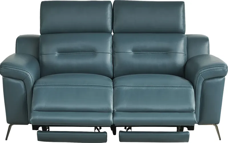 Castella Teal Leather Dual Power Reclining Loveseat