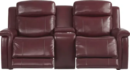 Orsini Red Leather Dual Power Reclining Console Loveseat