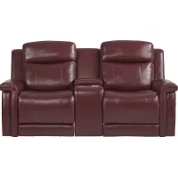 Orsini Red Leather Dual Power Reclining Console Loveseat