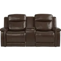 Orsini Brown Leather Dual Power Reclining Console Loveseat