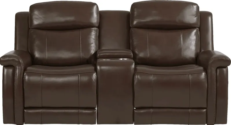 Orsini Brown Leather Dual Power Reclining Console Loveseat