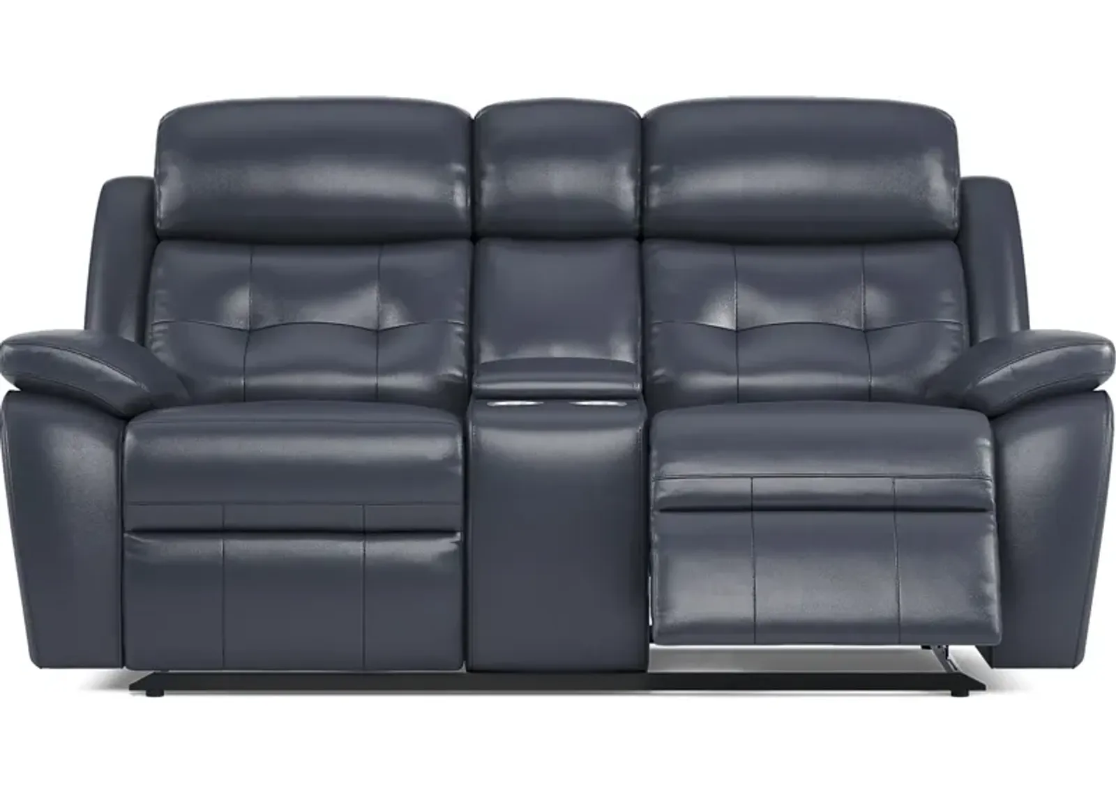 Antonin Blue Leather Reclining Console Loveseat