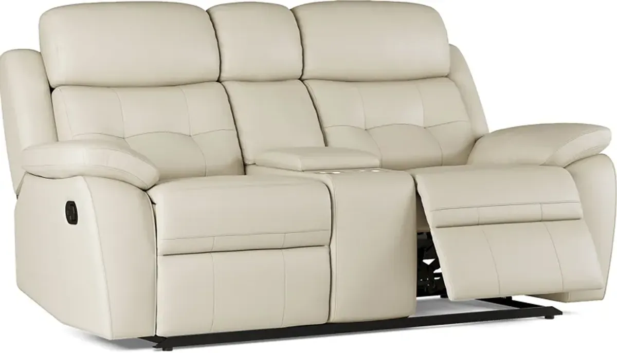 Antonin Beige Leather Reclining Console Loveseat