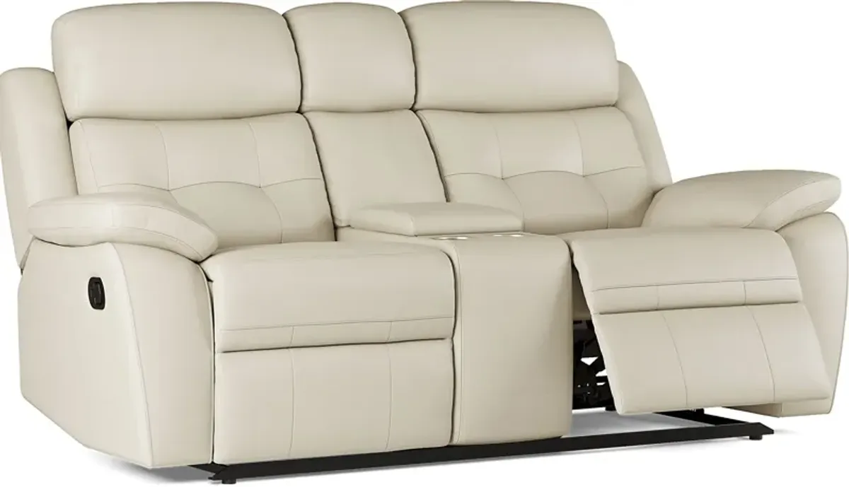 Antonin Beige Leather Reclining Console Loveseat