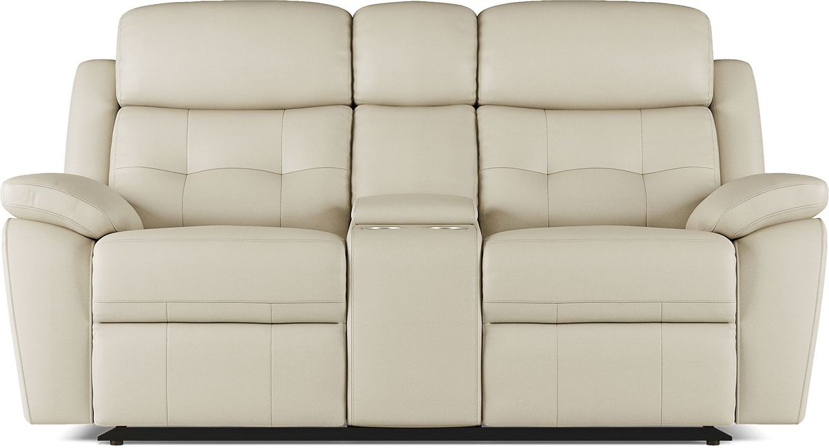 Antonin Beige Leather Reclining Console Loveseat