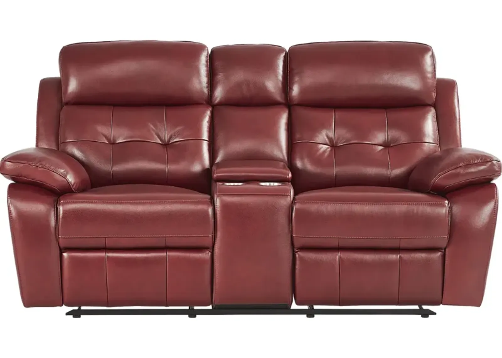 Antonin Red Leather Reclining Console Loveseat