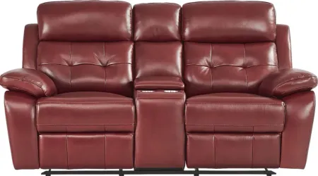 Antonin Red Leather Reclining Console Loveseat