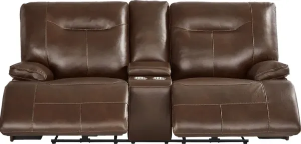 Renaldi Coffee Leather Dual Power Reclining Loveseat