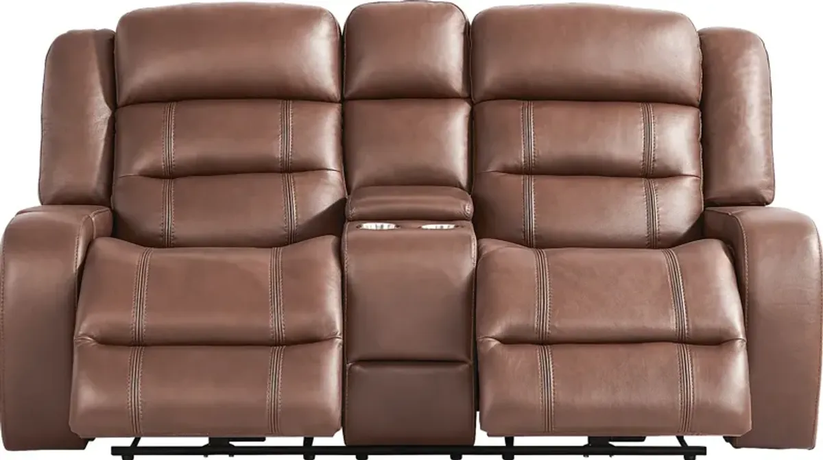 Denali Brown Leather Power Reclining Loveseat