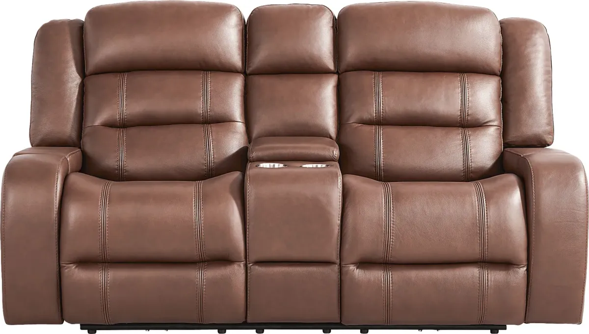 Denali Brown Leather Power Reclining Loveseat