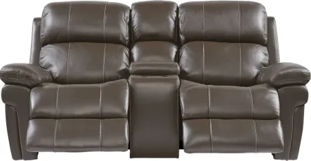 Trevino Place Chocolate Leather Dual Power Reclining Console Loveseat