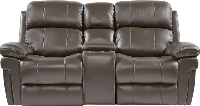 Trevino Place Chocolate Leather Dual Power Reclining Console Loveseat