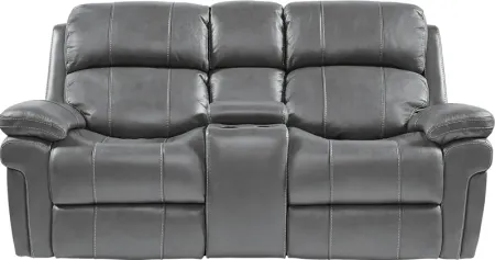 Trevino Place Smoke Leather Dual Power Reclining Console Loveseat