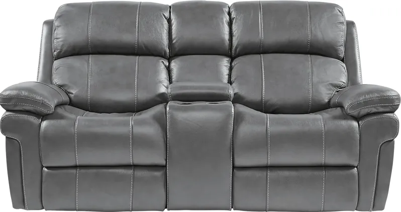 Trevino Place Smoke Leather Dual Power Reclining Console Loveseat