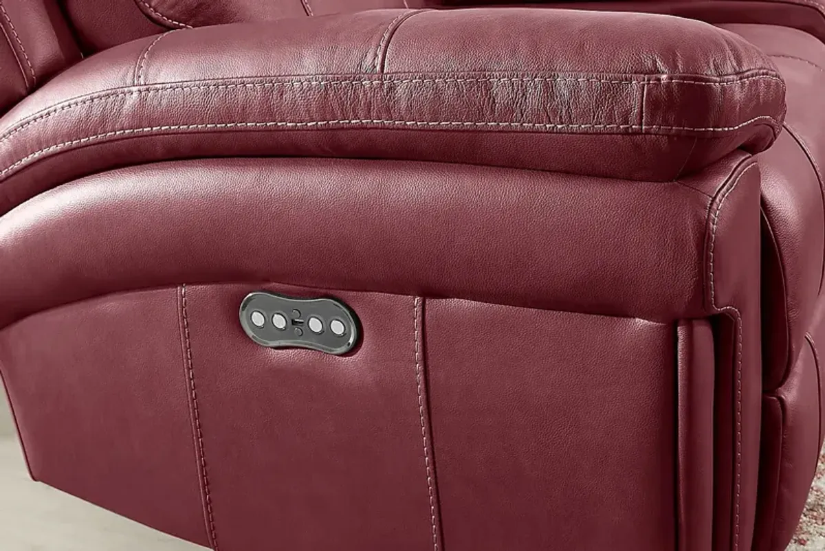 Trevino Place Burgundy Leather Dual Power Reclining Console Loveseat