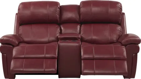 Trevino Place Burgundy Leather Dual Power Reclining Console Loveseat