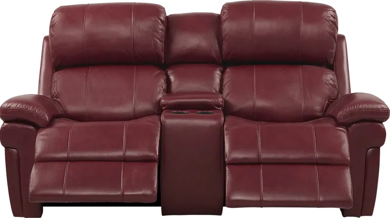 Trevino Place Burgundy Leather Dual Power Reclining Console Loveseat