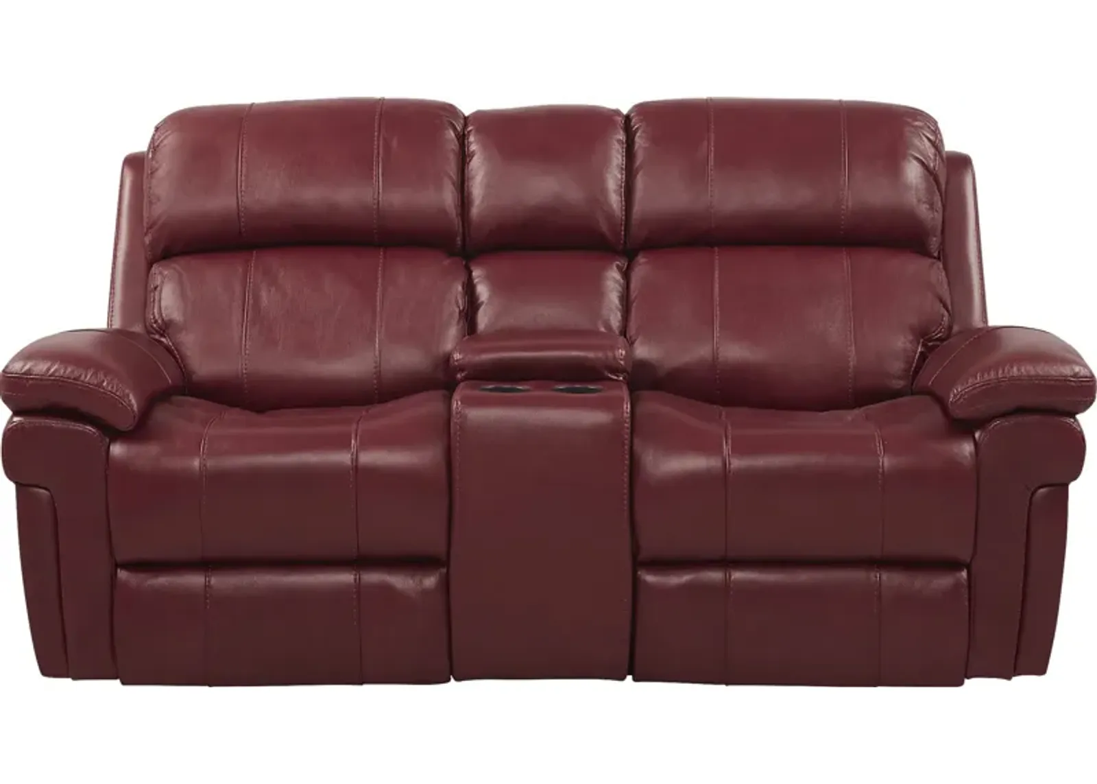 Trevino Place Burgundy Leather Dual Power Reclining Console Loveseat