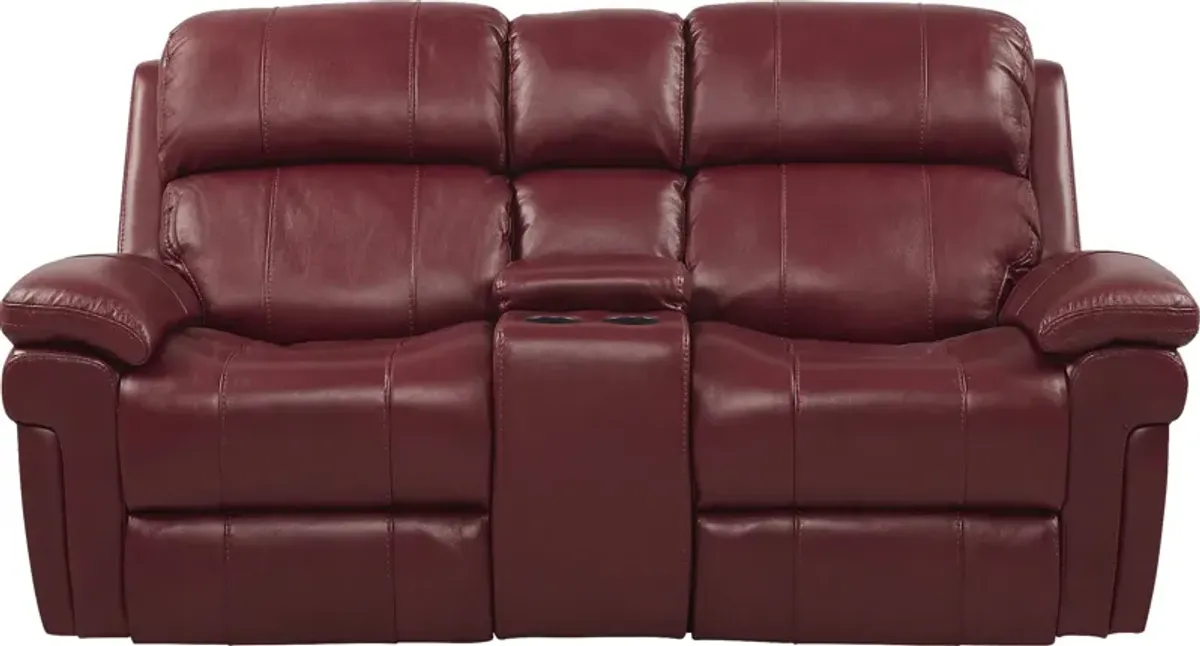 Trevino Place Burgundy Leather Dual Power Reclining Console Loveseat