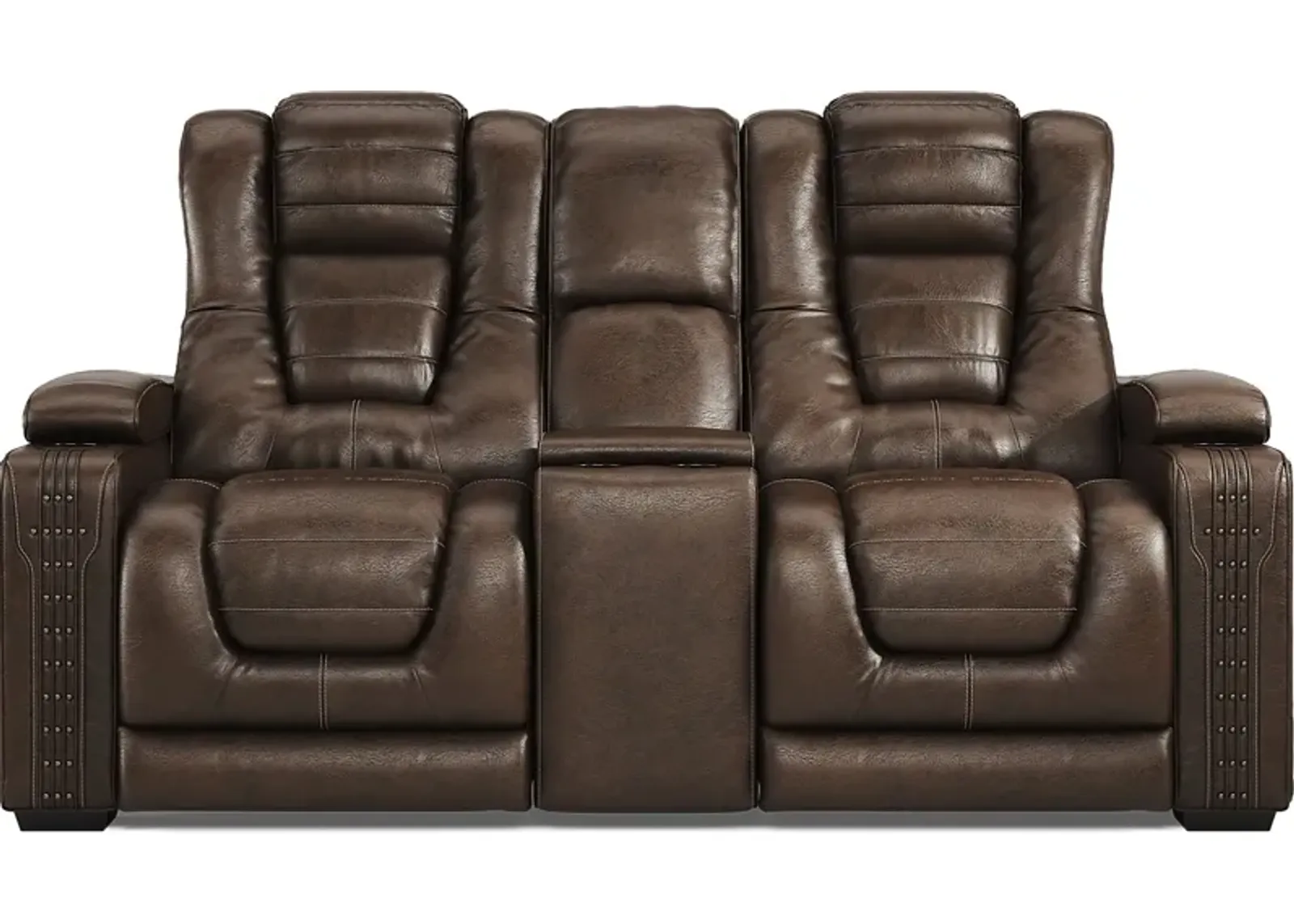 Renegade Brown Leather Dual Power Reclining Console Loveseat