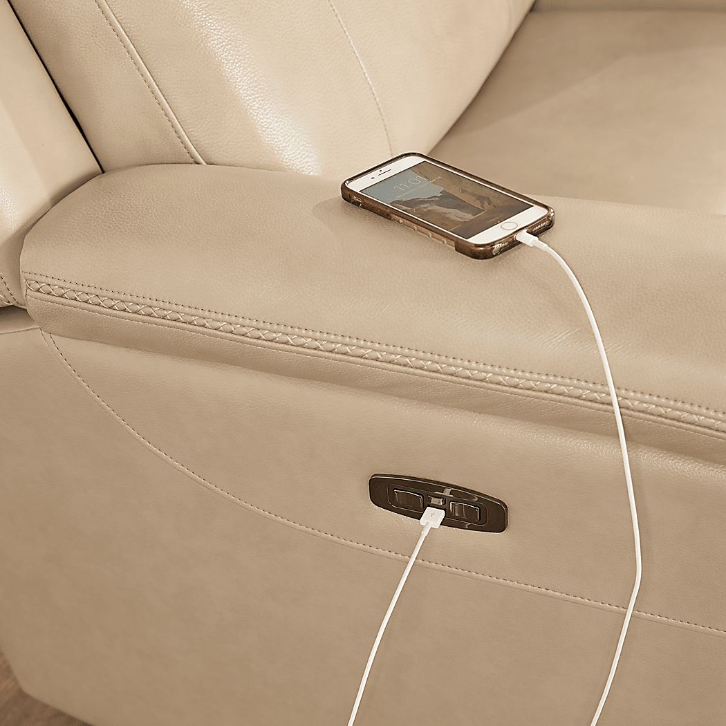 Orsini Beige Leather Dual Power Reclining Console Loveseat