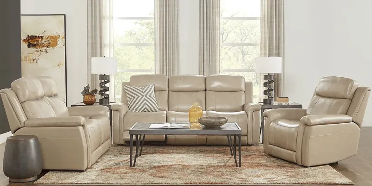 Orsini Beige Leather 8 Pc Living Room with Dual Power Reclining Sofa