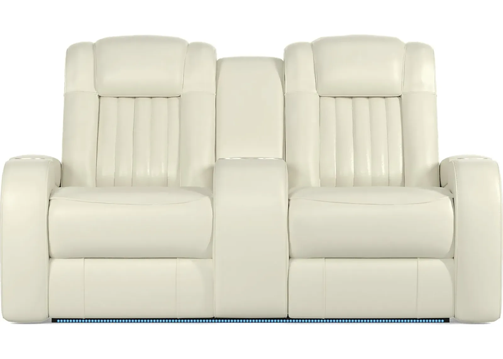 Cenova Ivory Leather Dual Power Reclining Console Loveseat