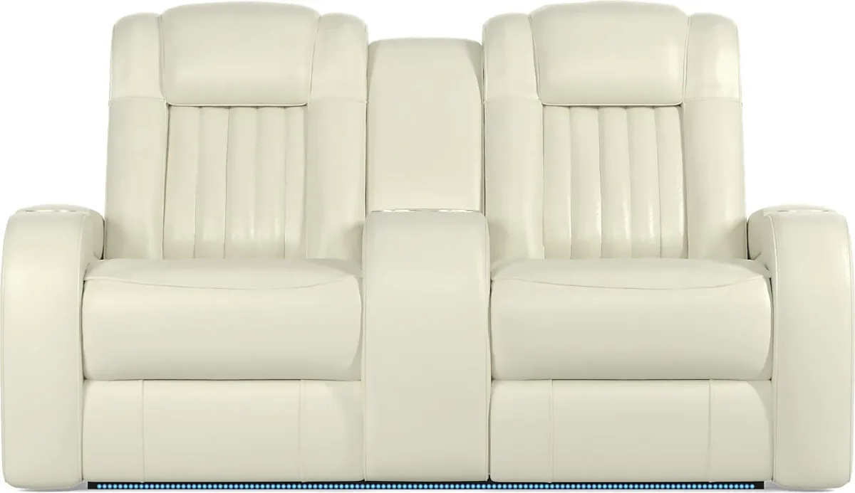 Cenova Ivory Leather Dual Power Reclining Console Loveseat