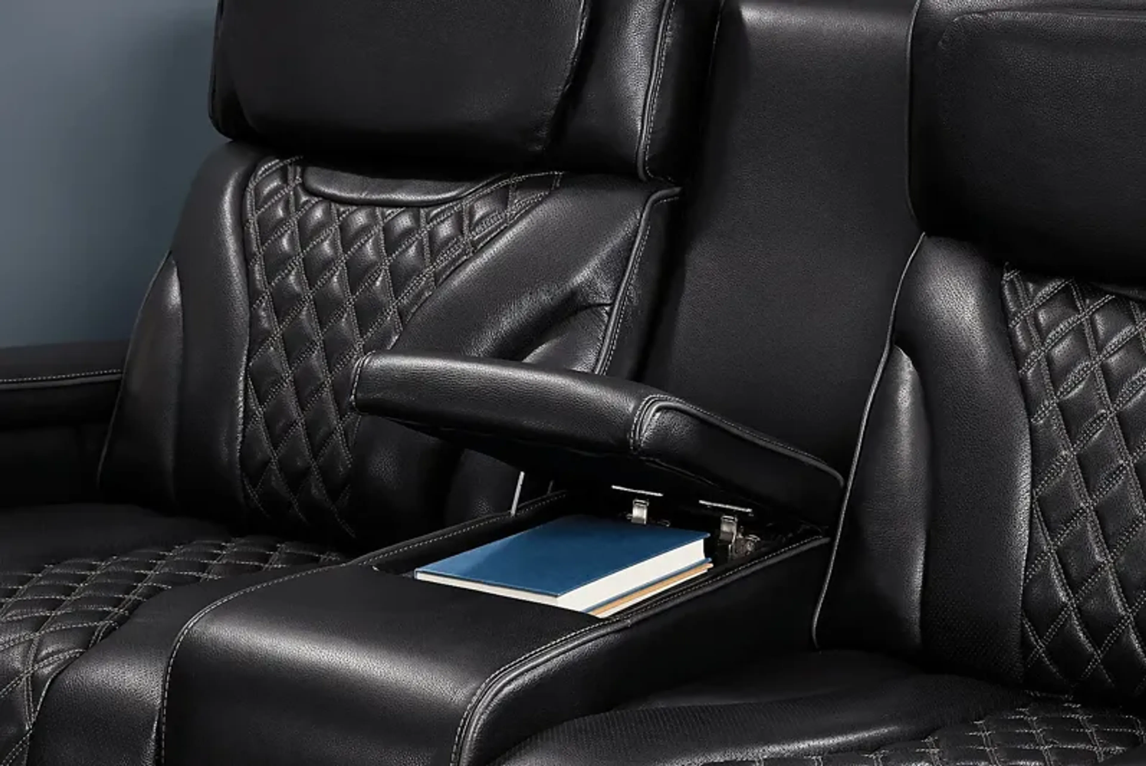Horizon Ridge Black Leather Triple Power Reclining Console