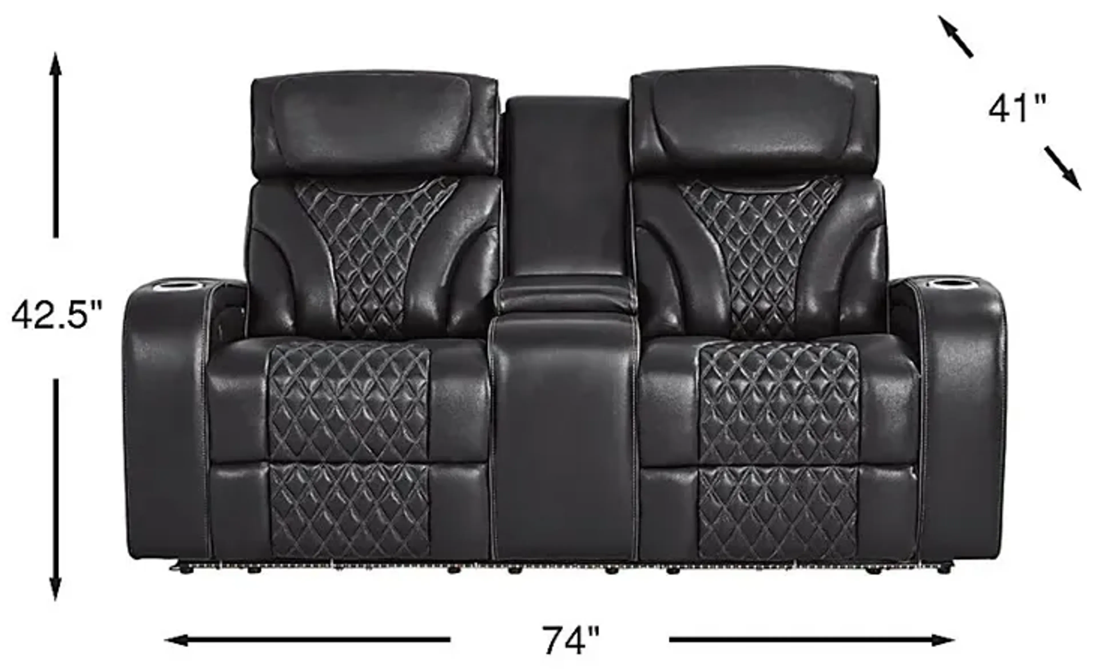 Horizon Ridge Black Leather Triple Power Reclining Console