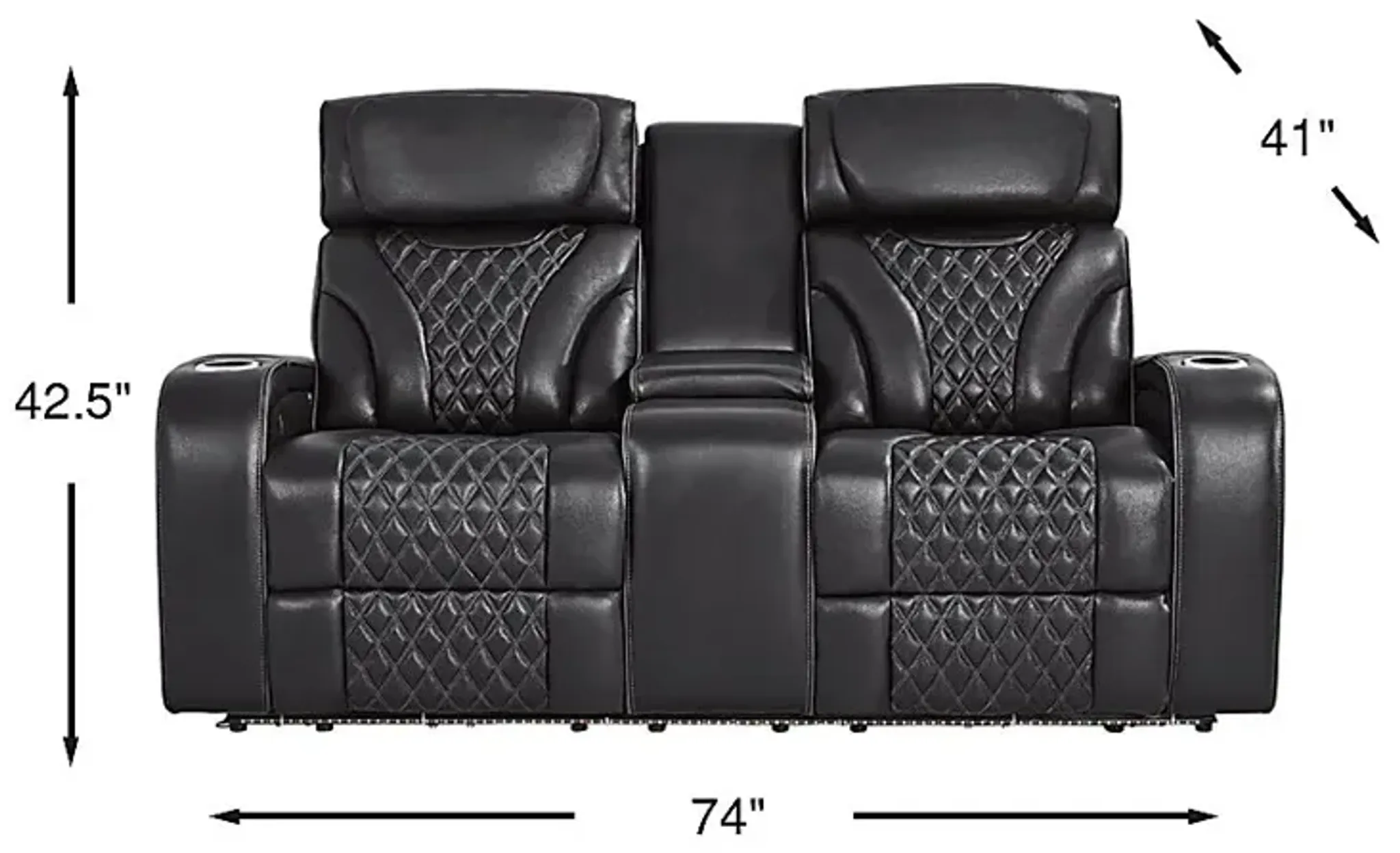 Horizon Ridge Black Leather Triple Power Reclining Console