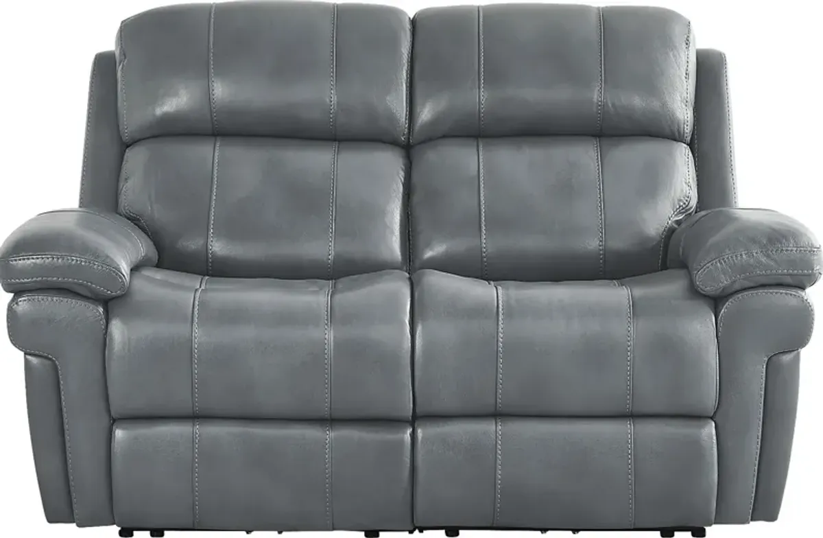 Trevino Lane Blue Leather Dual Power Reclining Loveseat