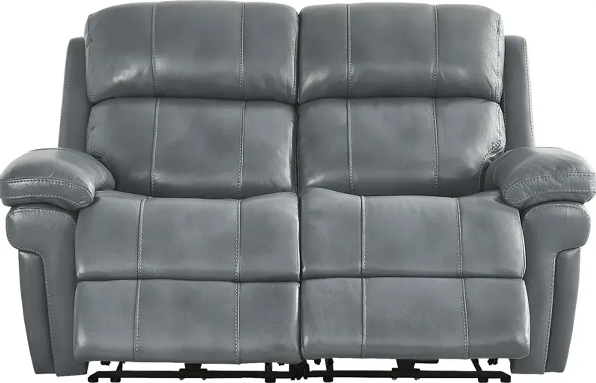 Trevino Lane Blue Leather Dual Power Reclining Loveseat
