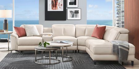 Naples Ivory Leather 9 Pc Dual Power Reclining Sectional Living Room