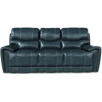 Italo Blue Leather Reclining Sofa
