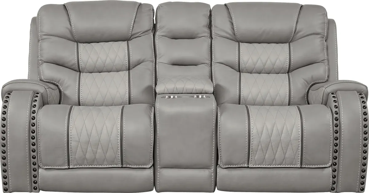 Eric Church Highway To Home Headliner Gray Leather Dual Power Reclining Console Loveseat