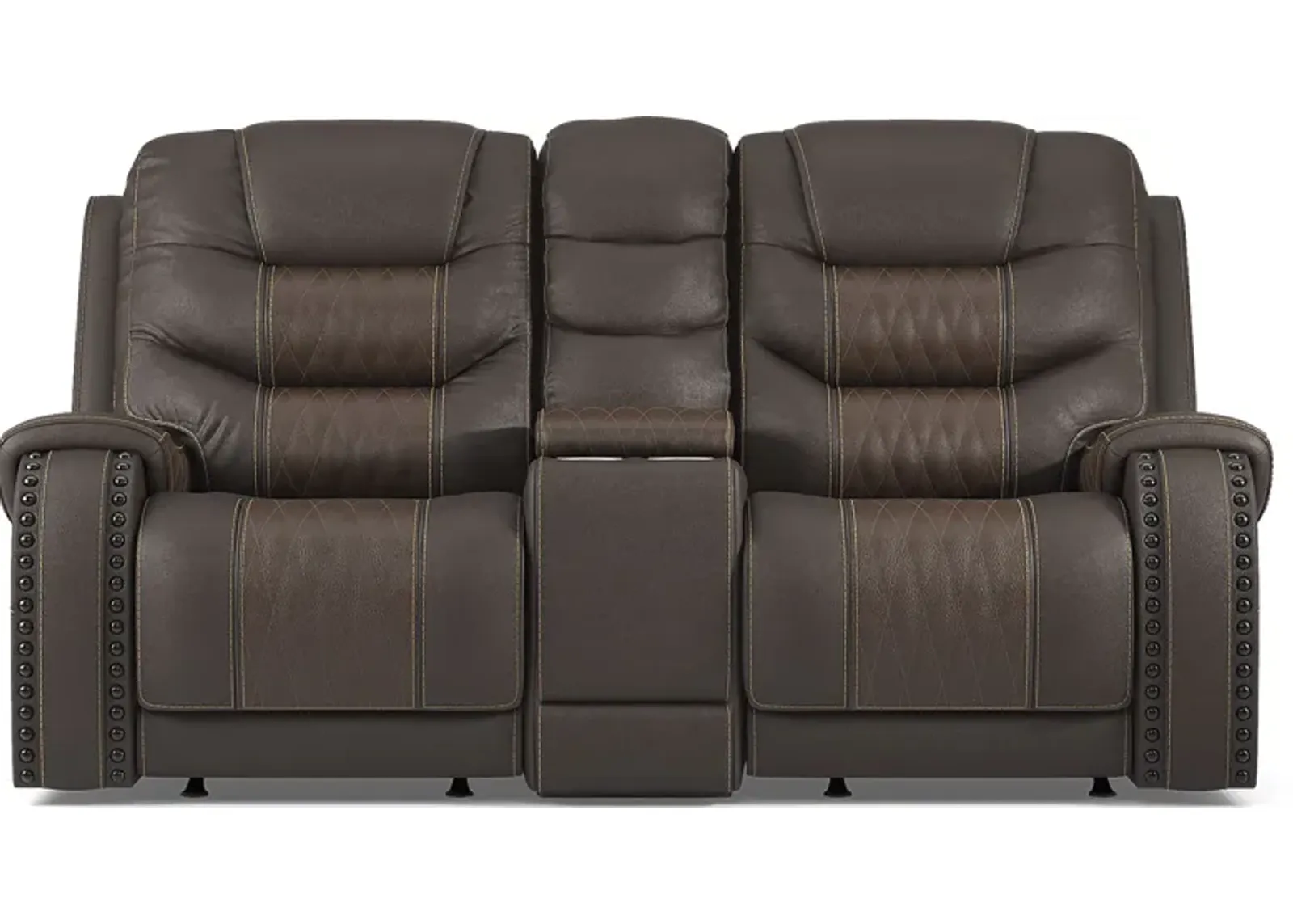 Headliner Brown Leather Dual Power Reclining Console Loveseat